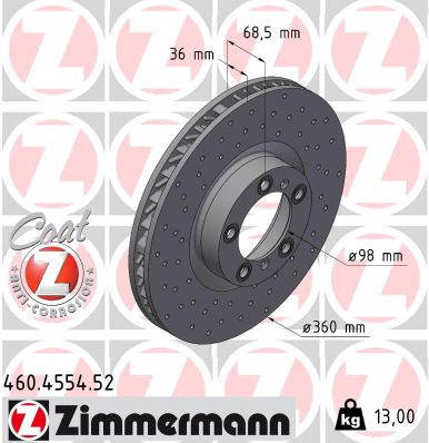 ZIMMERMANN 460.4554.52 Bremsscheibe für AUDI,PORSCHE