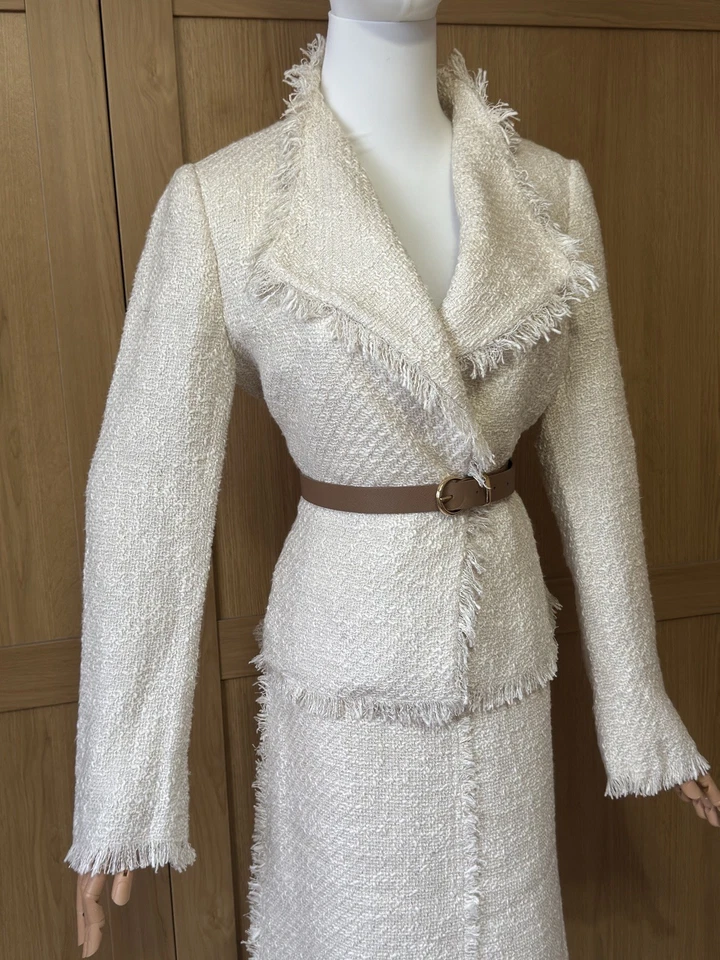 Blazer e saia vintage Zara 2 peças terno de tweed bege marfim EUR 38/Reino Unido 8 ajuste fino - Imagem 2 de 4