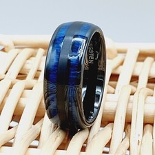 Exotic Blue Wood Inlay Tungsten Ring Men's Wedding Ring Wooden Engagement Band