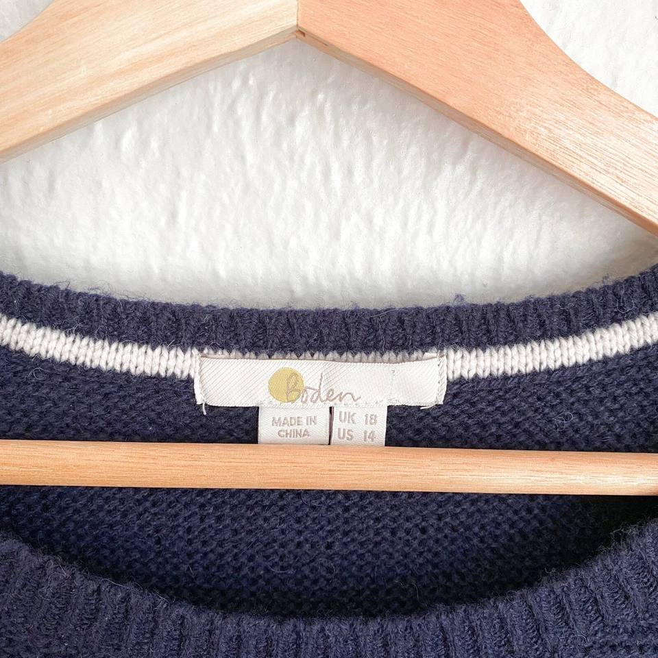 Suéter Boden Azul Marino Ribete con Flecos para Mujer EE. UU. 14 Lana Alpaca Tejido Mezcla K0318 Foto 2 de 4