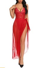 Avidlove Women 1-Piece Lingerie Deep V Lace Bodysuit Mosaic Teddy Mesh Skirt LG