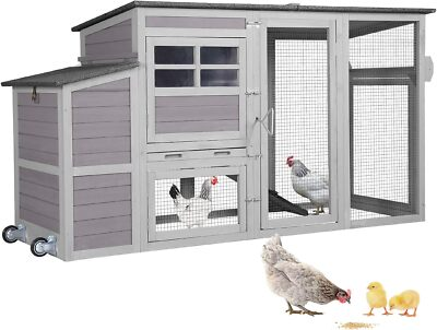 #ad Aivituvin Chicken Coop Mobile House with Wheels Wooden Hen House Poultry Cage $199.99