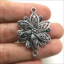 Lot 20pcs Flower Antique Silver Charms Pendants DIY Jewelry Connector 2 Loops