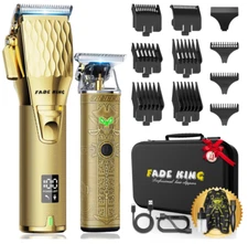 FADEKING® Cordless Hair Clippers for Men, LCD Display, Barber Kit (Gold+Bronze)