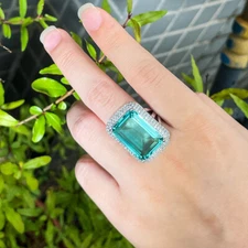 Silver Plated Adjustable Princess Cut CZ Women Square Rectangle Engagement Ring