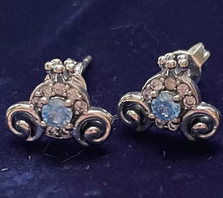 GENUINE PANDORA Disney Cinderella Pumpkin Coach Stud Silver Earrings S925