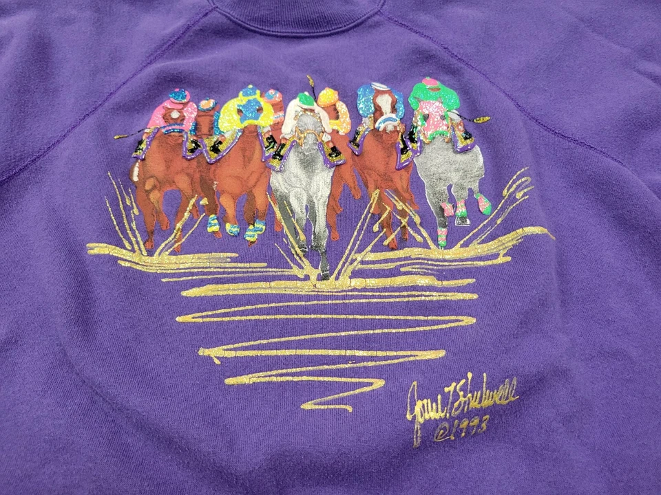 Sudadera Joan Studwell XL pintada a mano 1993 Kentucky Derby Race Horse cuello redondo Foto 2 de 4