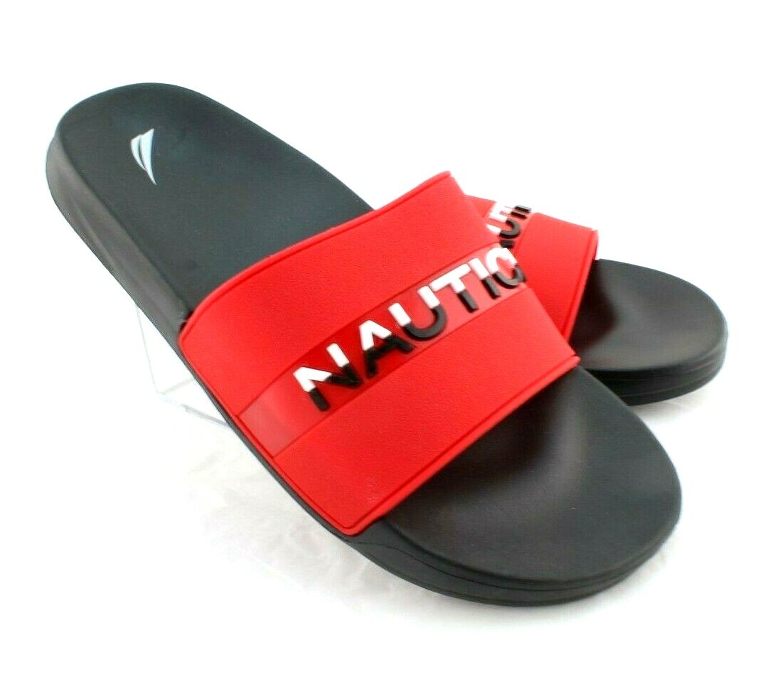 New NAUTICA Wakefield Size 10 Red with Blue & White Logo Slide Men's Sandals