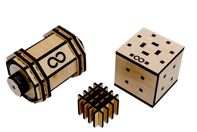 Wooden Puzzle 3 Pack: Solaris Puzzle Box, Antares Puzzle Box, Binary Grid 4