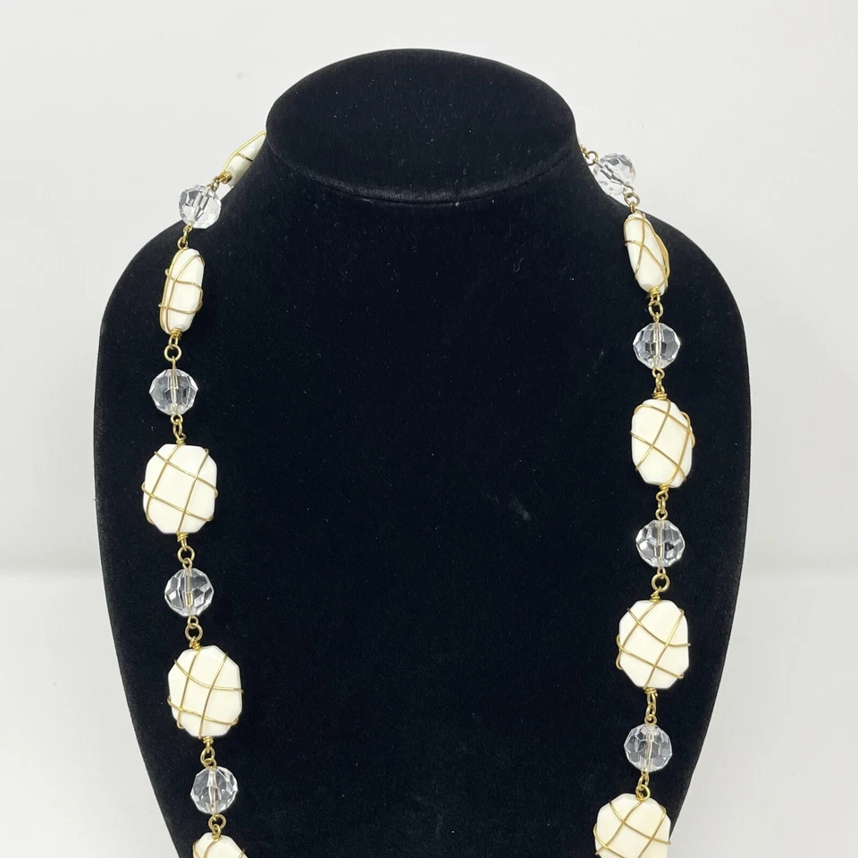 De Colección Joan Rivers Collar Declaración Cuentas Envueltas en Alambre Tono Oro Blanco Jaula Foto 3 de 4