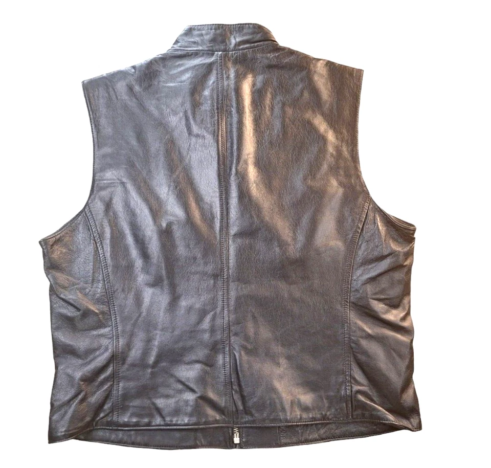 Colete Vintage Anos 90 Apostrophe Preto 100% Couro Motociclista Rock Moto Feminino Tamanho 12 - Imagem 3 de 4