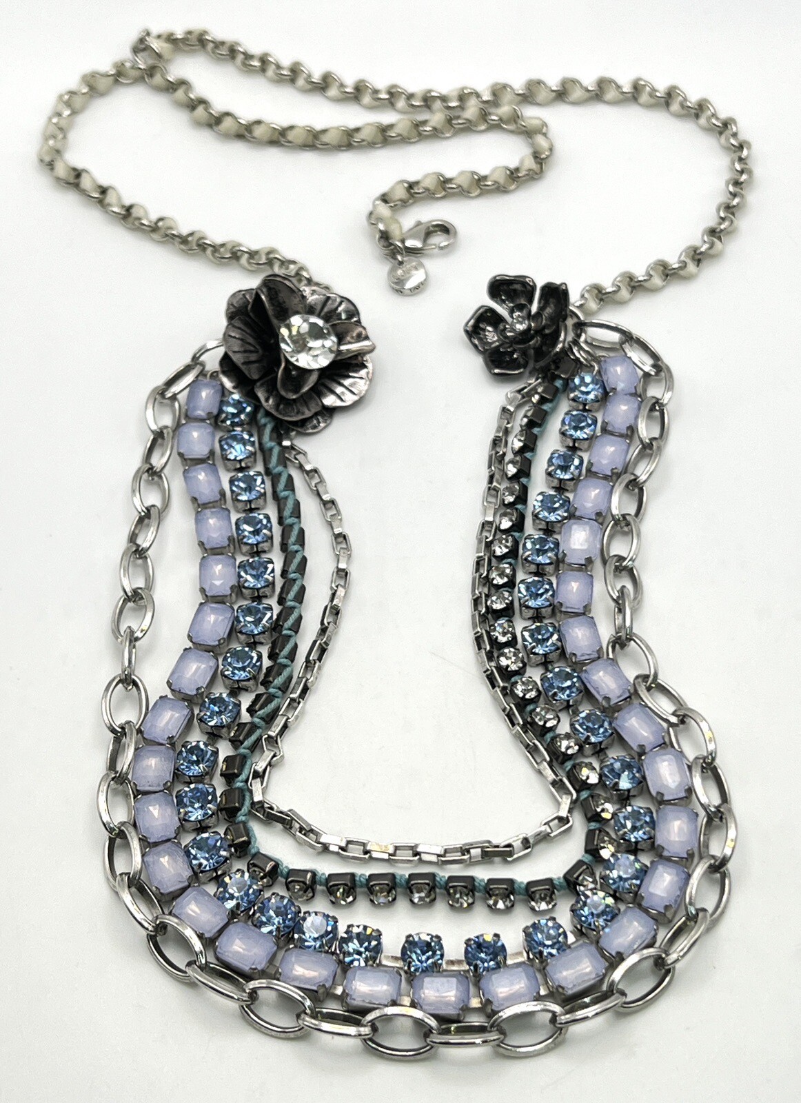 Loft Silver Blue Rhinestone Statement Necklace Mu… - image 3