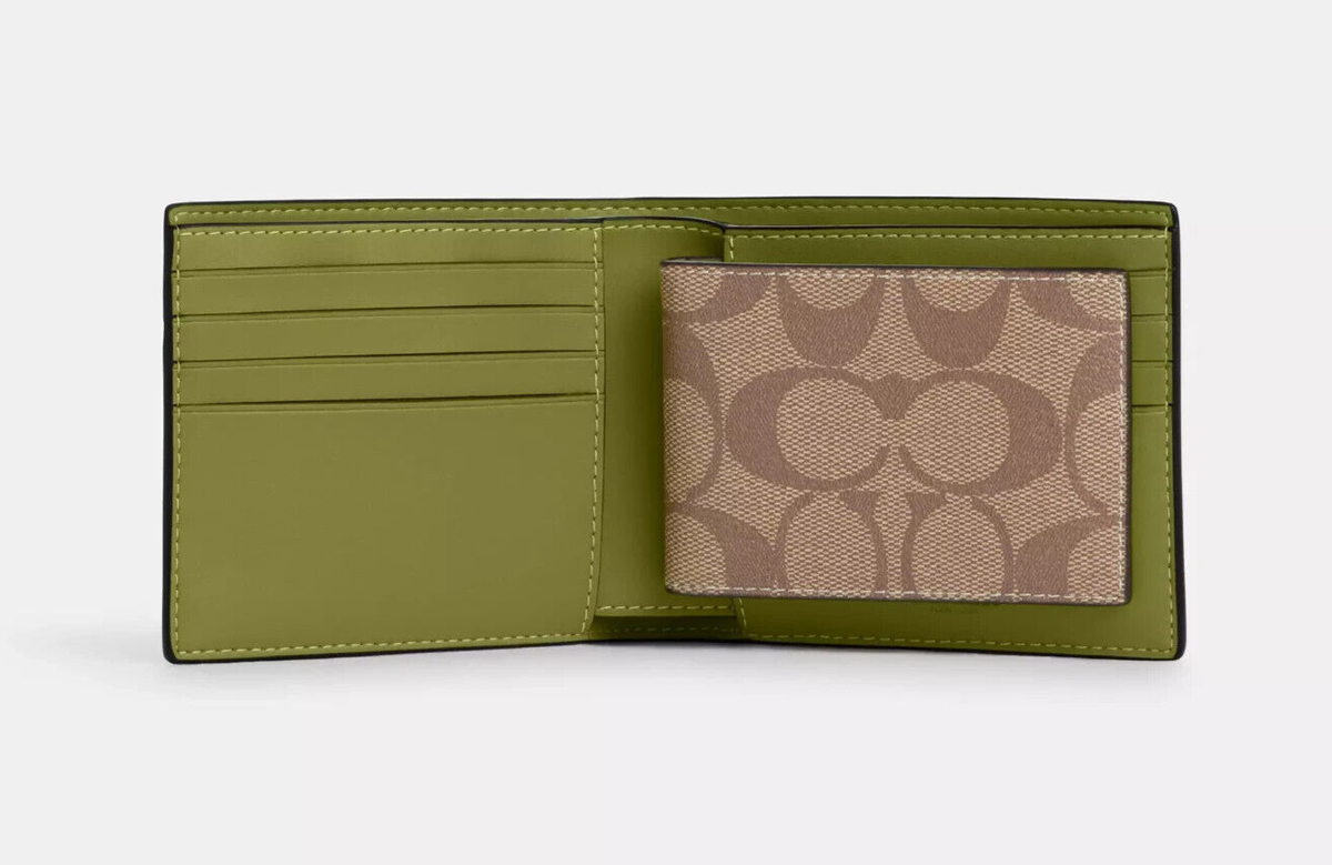 Coach Men's Yellow Green/Khaki 3-In-1 Logo Print Coated