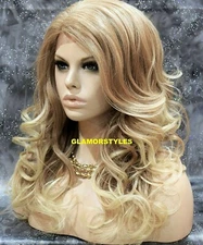LACE FRONT FULL WIG LONG LAYERED WAVY MEDIUM BLONDE MIX HEAT OK NWT