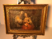 Antique Rembrandt print Jewish Bride on canvas in a gilt antique frame