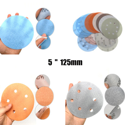 125mm 5'' Wet and Dry Sanding Discs Hook and Loop Pads Sandpaper Hook and Loop