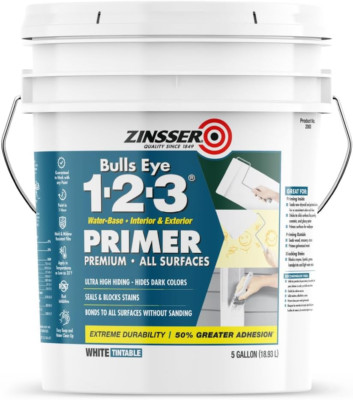 2000 Bulls Eye 1-2-3 Water-Base Primer, 5 Gallon, White, Fast Drying Formula