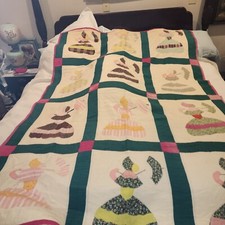 Vtg Cotton Quilt Southern Bell Sunbonnet Pattern 60" X 92" Handmade