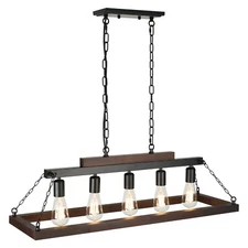 Rustic Kitchen Island/Dining Room Light Fixture Farmhouse Rectangle Wood Linear