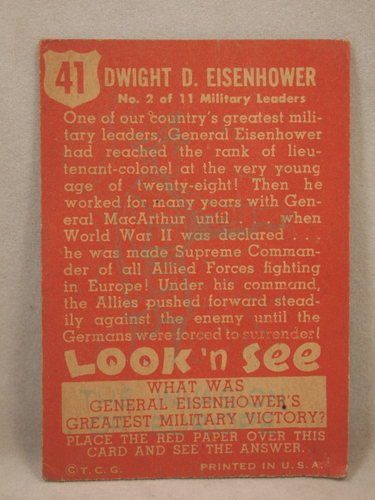 1952 Topps Look n See Trading Card #41 Gen. Dwight D. Eisenhower Soldier - Picture 2 of 6