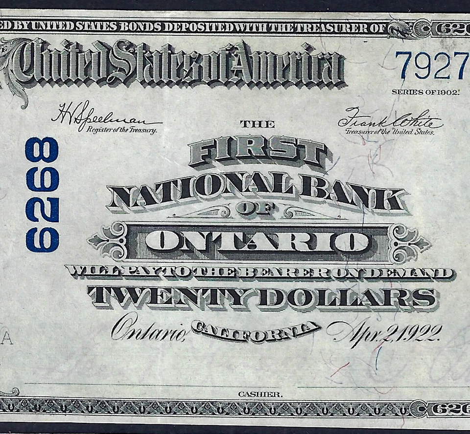 🇺🇸 CA 1902 $20 ♚♚ ONTARIO, CALIFORNIA ♚♚ PCGS EX FINE 45 PPQ AMAZING! - Image 2 of 3