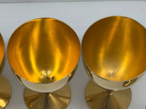 Vintage Solid Brass 24KT Gold Plated Set of 7 Wine Goblet Glass Italy - Picture 9 of 18