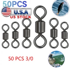 100/50x Rolling Barrel Swivel 220 lb Fishing Swivels Solid Ring # 3/0 &&&
