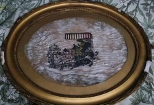 Antique Distressed Silhouette Victorian Hair Art Gilt Frame