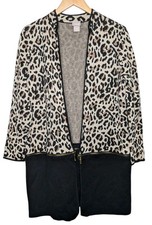 Chicos 2 Convertible Leopard Cardigan Large Zip Off Hem Long Or Cropped