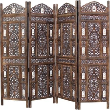 Room Divider Wood Screen 4 Panel Folding Assembled Hand Carved Versatile 72 x 80