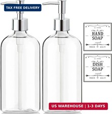 Clear Soap Dispenser with Rust Proof Pump, Waterproof Labels 2 Pack,16 Oz , Pla