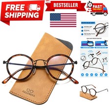 Retro Round Blue Light Blocking Reading Glasses for Women Men,Metal Anti UV R...