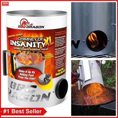 Charcoal Chimney Starter XL Largest Patented Airflow Elbow Heavy Duty Steel Fan