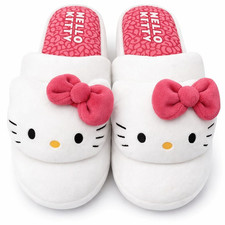 Hello Kitty Plush Slippers Women Soft Cozy House Shoes Pink Bow Size 7-8