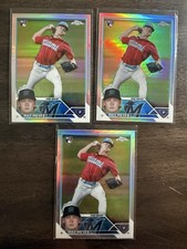 (3) Max Meyer 2023 Topps Chrome REFRACTOR Rookie Card #104 RC Miami Marlins. rookie card picture