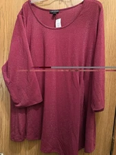 Lane Bryant Illusion Collection SPARKLY BURGUNDY 3/4 Length Sleeved Top 26/28
