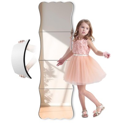 Wavy Shatterproof Full Length Wall Mirror Tiles, 47'' x 14'' (4 Pack 14'' x 12'')...