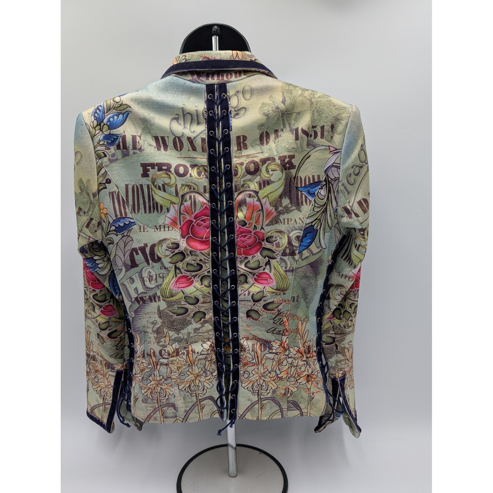 BOHO CHIC Tattoo Floral Lace Up Blazer Jacket Women Size 6