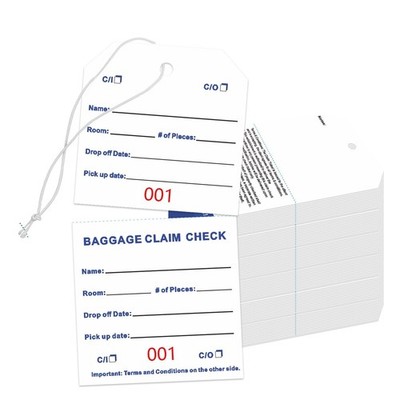 800 Baggage Claim Check Tags Hotel Luggage ID Numbered 001-1000 w/ Transfer Tape