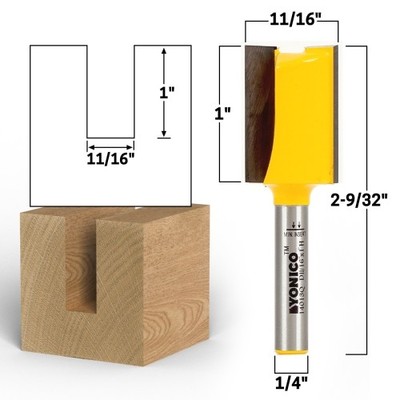 11/16'' Diameter X 1'' Height Straight Router Bit - 1/4'' Shank - Yonico 14013q