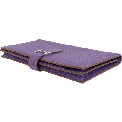 HERMES Bearn Soufflet Chevre Leather Long Wallet Parme Purple