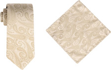 Mens Solid Color Paisley Necktie and Pocket Square Set for Men Wedding Classic M