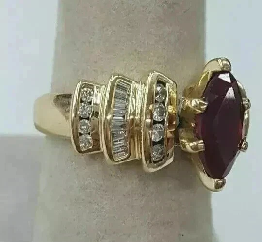 2.4Ct Marquise Lab Created Garnet Cluster Engagement Ring 14k Yellow Gold Plated - Image 2 of 4