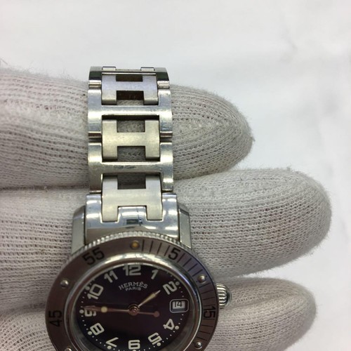 HERMES Diver Watch Blue Dial Unisex Adults Clipper Date Silver Round CL7710 - Picture 4 of 12