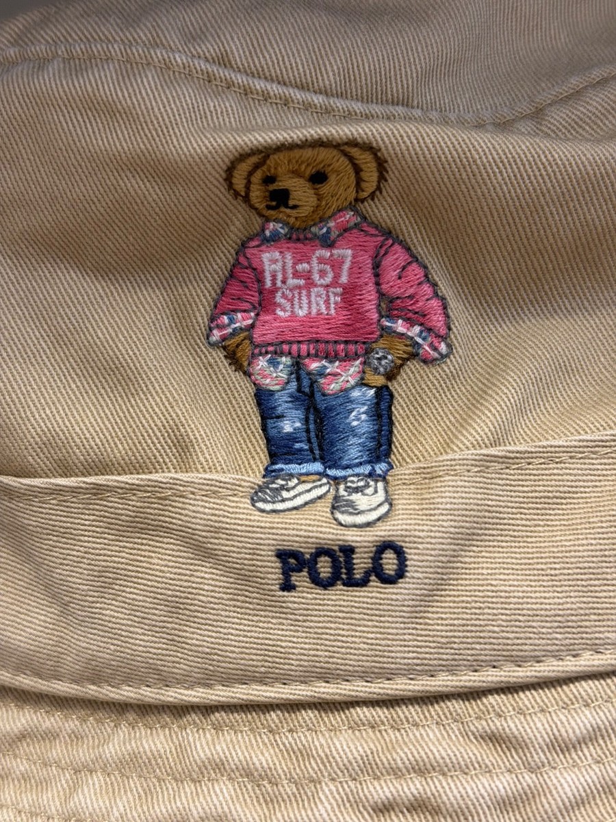 NWT Polo Ralph Lauren Tan RL-67 SURF BEAR Cotton Twill Bucket Hat