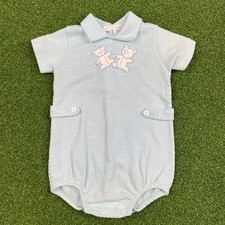 Vintage 90s Carters Baby Blue Teddy Bear Embroidered Patch One Piece 12 MO