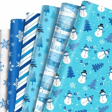 YVAINE ​​​​​​12 Sheets Winter Snowflake Wrapping Paper Blue White Winter Gift...