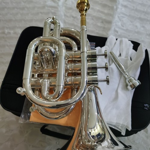 Brand New Professional Silver Plated B-flat Pocket Trumpet with Mouthpiece - Picture 2 of 10