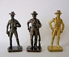 Vintage 3 Metal Soldier Cowboys Pat Garrett Jim Bridger Scame Kinder 40 mm scale