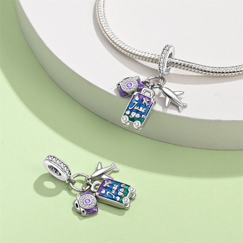 KUNSIR 925 Sterling Silver Travel Dangle Charm Pendant For Bracelet Or Necklace - Picture 2 of 6